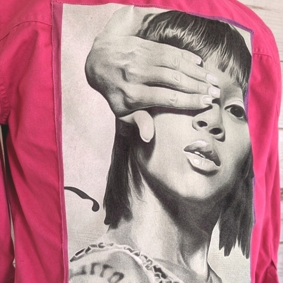Lisa Left Eye Lopez Custom Cotton Button Down Jacket in Fuschia & Gold Sz Sm NWT - Picture 3 of 11